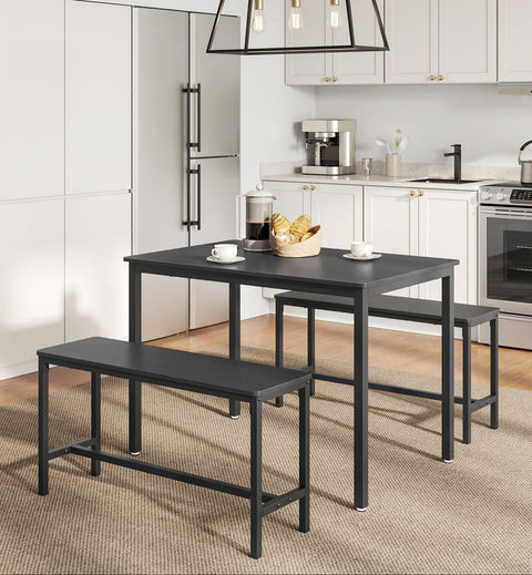 Rootz Dining Table with 2 Benches Set - Dining Set - 3 Piece Furniture - Space-Saving Design - Table: 70cm x 110cm x 75cm, Bench: 30cm x 97cm x 50cm