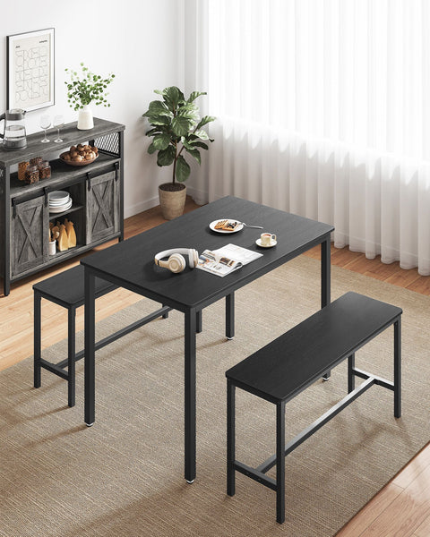 Rootz Dining Table with 2 Benches Set - Dining Set - 3 Piece Furniture - Space-Saving Design - Table: 70cm x 110cm x 75cm, Bench: 30cm x 97cm x 50cm
