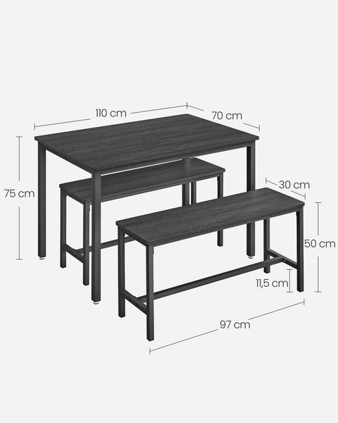 Rootz Dining Table with 2 Benches Set - Dining Set - 3 Piece Furniture - Space-Saving Design - Table: 70cm x 110cm x 75cm, Bench: 30cm x 97cm x 50cm
