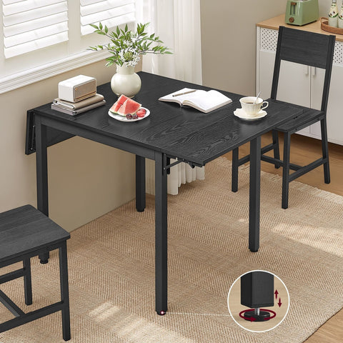 Rootz Folding Dining Table - Ebony Black - Ink Black - Chipboard Steel - Space-Saving - 78cm x 120cm x 76.2cm - Lightweight 17.5kg