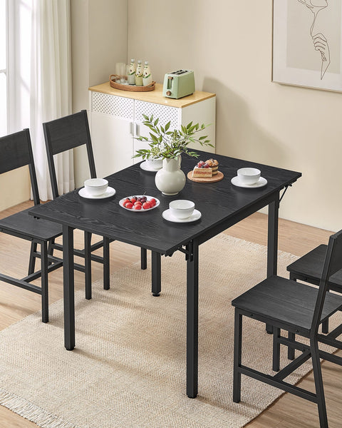 Rootz Folding Dining Table - Ebony Black - Ink Black - Chipboard Steel - Space-Saving - 78cm x 120cm x 76.2cm - Lightweight 17.5kg