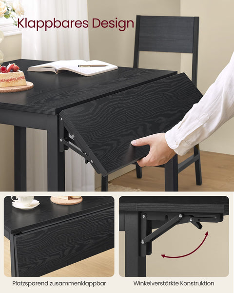 Rootz Folding Dining Table - Ebony Black - Ink Black - Chipboard Steel - Space-Saving - 78cm x 120cm x 76.2cm - Lightweight 17.5kg