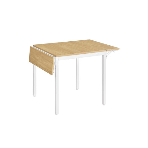 Rootz Dining Table - Natural Oak Color - Cloud White - Chipboard Steel - Large Unfolded 78cm x 120cm x 76.2cm - Large Folded 78cm x 84.5cm x 76.2cm