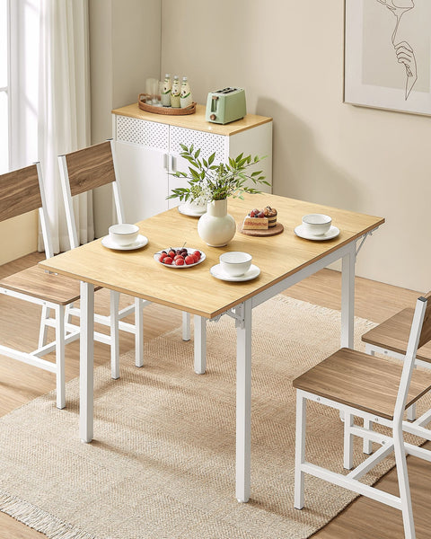 Rootz Dining Table - Natural Oak Color - Cloud White - Chipboard Steel - Large Unfolded 78cm x 120cm x 76.2cm - Large Folded 78cm x 84.5cm x 76.2cm
