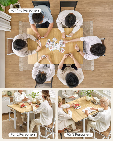 Rootz Dining Table - Natural Oak Color - Cloud White - Chipboard Steel - Large Unfolded 78cm x 120cm x 76.2cm - Large Folded 78cm x 84.5cm x 76.2cm