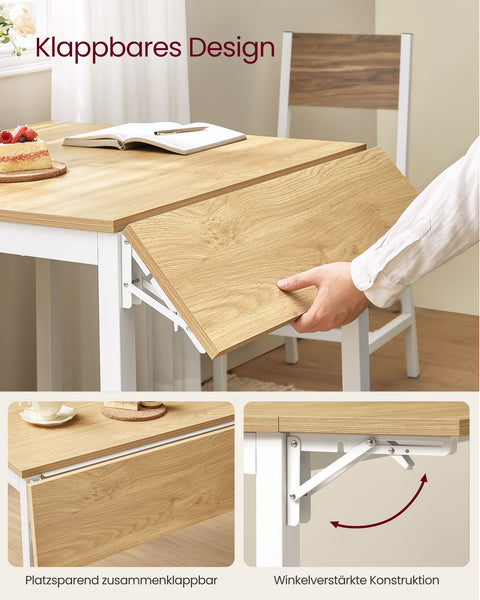 Rootz Dining Table - Natural Oak Color - Cloud White - Chipboard Steel - Large Unfolded 78cm x 120cm x 76.2cm - Large Folded 78cm x 84.5cm x 76.2cm