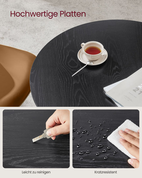 Rootz Round Dining Table - Chipboard Steel - Modern Table - 80cm D, 75cm H - Ebony Black-Ink Black - 10.8kg - 100 kg Capacity