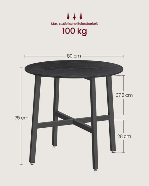 Rootz Round Dining Table - Chipboard Steel - Modern Table - 80cm D, 75cm H - Ebony Black-Ink Black - 10.8kg - 100 kg Capacity