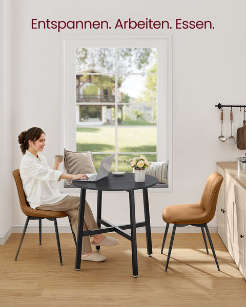 Rootz Round Dining Table - Chipboard Steel - Modern Table - 80cm D, 75cm H - Ebony Black-Ink Black - 10.8kg - 100 kg Capacity