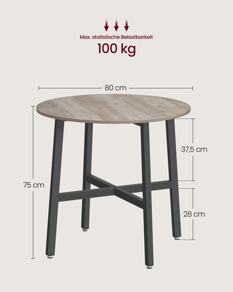 Rootz Round Dining Table - Chipboard Steel - Greige Mottled-Ink Black - Modern - 80cm x 75cm - 10.8kg - 100kg Capacity