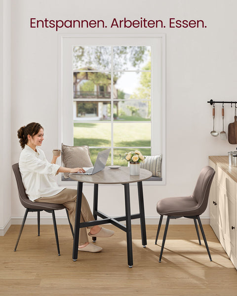 Rootz Round Dining Table - Chipboard Steel - Greige Mottled-Ink Black - Modern - 80cm x 75cm - 10.8kg - 100kg Capacity