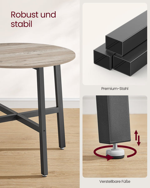 Rootz Round Dining Table - Chipboard Steel - Greige Mottled-Ink Black - Modern - 80cm x 75cm - 10.8kg - 100kg Capacity