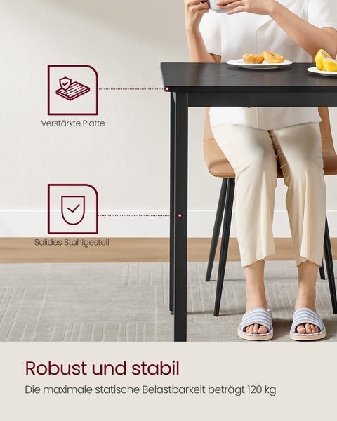 Rootz Dining Table - Kitchen Table - Chipboard Steel - Sturdy Construction - 70cm x 110cm x 77cm - Ebony Black - 13.6kg - 120kg Capacity