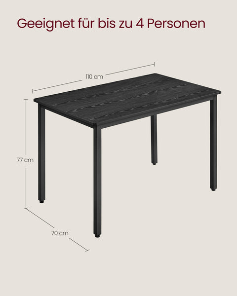 Rootz Dining Table - Kitchen Table - Chipboard Steel - Sturdy Construction - 70cm x 110cm x 77cm - Ebony Black - 13.6kg - 120kg Capacity
