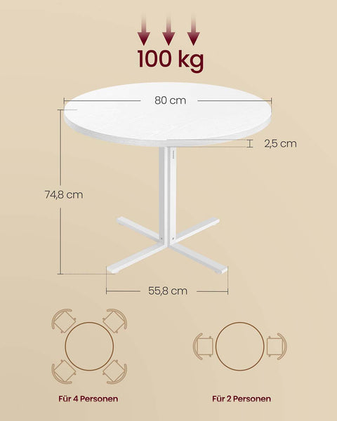Rootz Dining Table - Kitchen Table - White Table - Sturdy Design - 80cm D x 74.8cm H