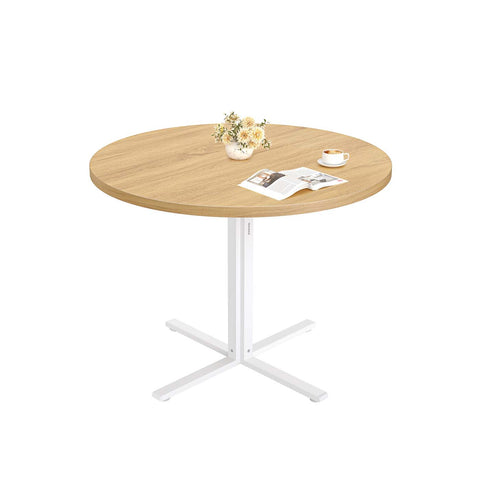 Rootz White and Brown Dining Table - Wooden Table - Steel Frame - Sturdy Design - 80cm D x 74.8cm H