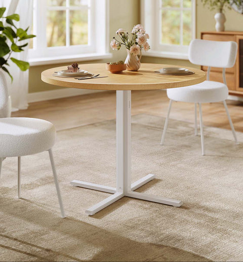 Rootz White and Brown Dining Table - Wooden Table - Steel Frame - Sturdy Design - 80cm D x 74.8cm H