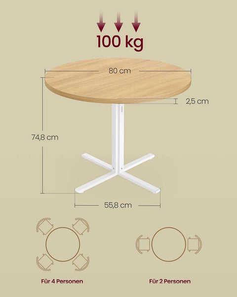 Rootz White and Brown Dining Table - Wooden Table - Steel Frame - Sturdy Design - 80cm D x 74.8cm H