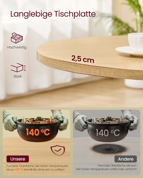 Rootz White and Brown Dining Table - Wooden Table - Steel Frame - Sturdy Design - 80cm D x 74.8cm H