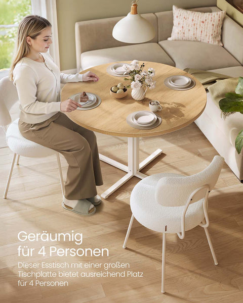 Rootz White and Brown Dining Table - Wooden Table - Steel Frame - Sturdy Design - 80cm D x 74.8cm H