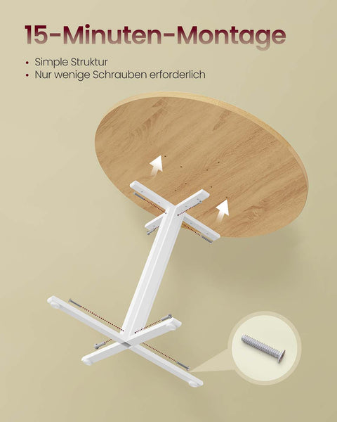 Rootz White and Brown Dining Table - Wooden Table - Steel Frame - Sturdy Design - 80cm D x 74.8cm H