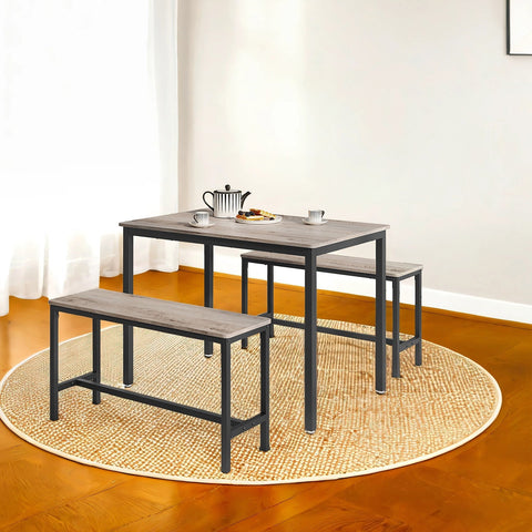 Rootz 3 Piece Dining Set - Table and Benches - Kitchen Furniture - Space Saving - Chipboard & Steel - 70cm x 110cm x 75cm