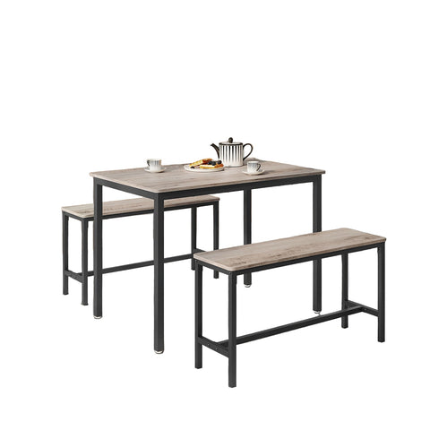 Rootz 3 Piece Dining Set - Table and Benches - Kitchen Furniture - Space Saving - Chipboard & Steel - 70cm x 110cm x 75cm