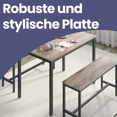 Rootz 3 Piece Dining Set - Table and Benches - Kitchen Furniture - Space Saving - Chipboard & Steel - 70cm x 110cm x 75cm