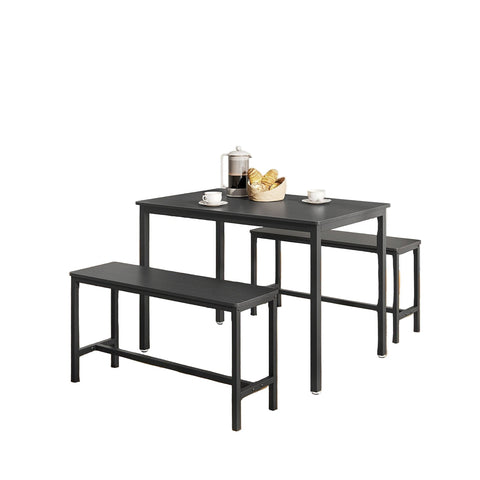 Rootz -Black Dining Set - 3 Piece Set - Table with Benches - Durable Steel Frame - 70x110x75cm Table