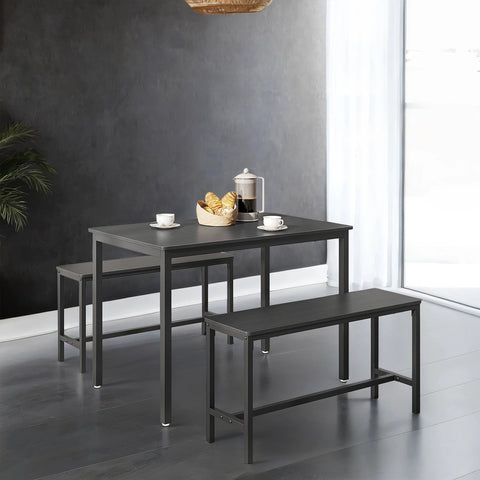 Rootz -Black Dining Set - 3 Piece Set - Table with Benches - Durable Steel Frame - 70x110x75cm Table