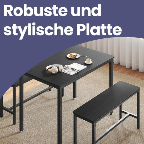 Rootz -Black Dining Set - 3 Piece Set - Table with Benches - Durable Steel Frame - 70x110x75cm Table