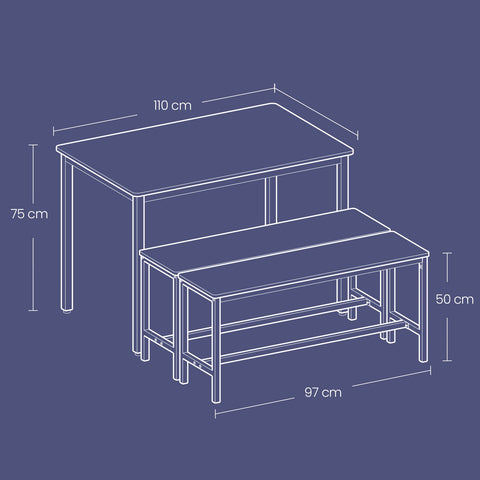 Rootz -Black Dining Set - 3 Piece Set - Table with Benches - Durable Steel Frame - 70x110x75cm Table