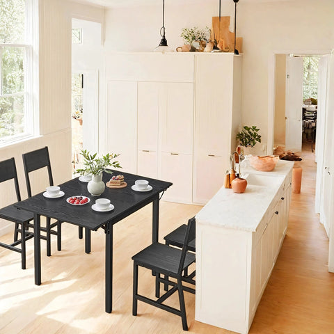 Rootz Dining Table -Black - Expandable Table - Space Saving Furniture - Steel Frame - 78cm x 120cm x 76.2cm
