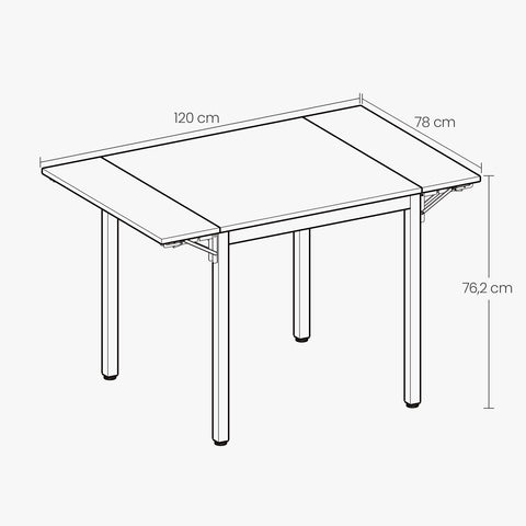 Rootz Dining Table -Black - Expandable Table - Space Saving Furniture - Steel Frame - 78cm x 120cm x 76.2cm