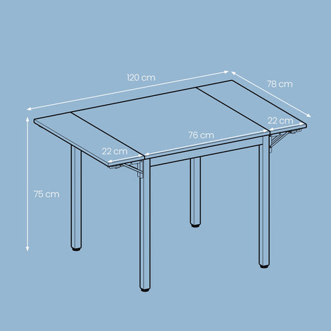 Rootz Foldable Dining Table - Kitchen Table - Space-Saving Table - Ideal for Small Rooms - 78cm x 120cm x 76.2cm