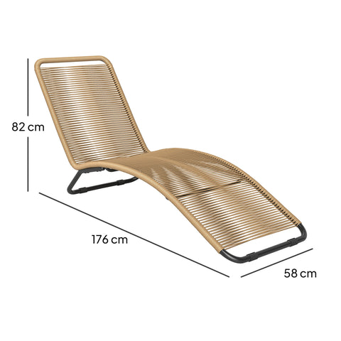 Rootz Rattan Sun Lounger - S-Shaped Deck Chair - Outdoor Mesh Chaise - Comfort & Style - 176cm x 58cm x 82cm