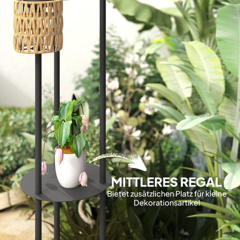 Rootz Solar Floor Lamp - Rattan Solar Light - Boho-Style Garden Lamp - Auto On/Off & Storage - Ø37 x 144H cm