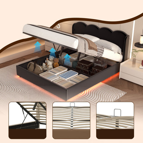 Rootz Double Bed Frame - Padded Bed - Velvet Bed - Hydraulic Storage - USB Charging - 205cm x 168cm x 96cm