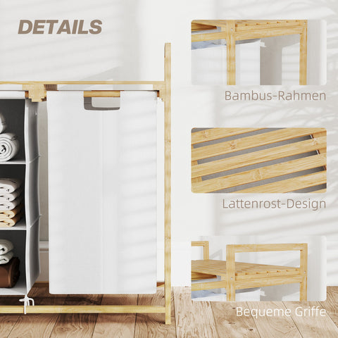 Rootz Laundry Basket with Bag - Fabric Drawer - Bamboo Organizer - Enhanced Sorting - 70x36x70 cm White and Brown