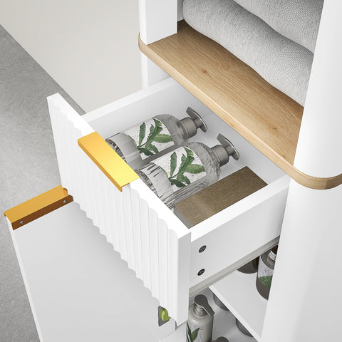 Rootz Bathroom Tall Cabinet - Bathroom Closet - Storage Tower - Space-saving Design - 33 x 30 x 170 cm - White