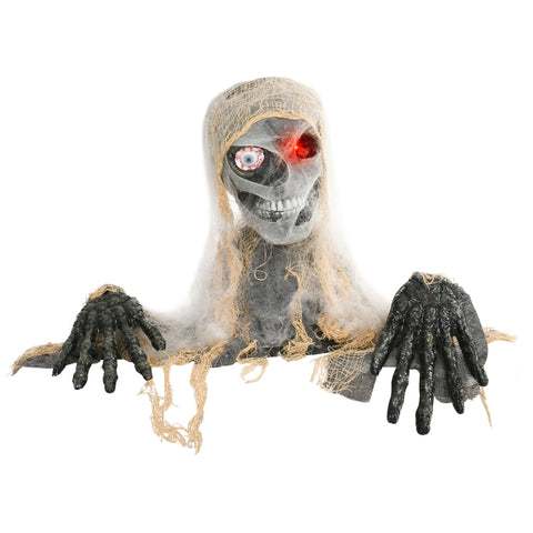 Rootz Animated Halloween Decoration - One-eyed Mummy - Flex Arms - Touch/Loud Noise Activation - Rotating Head - Eerie Glow - 55cm x 18cm x 35cm