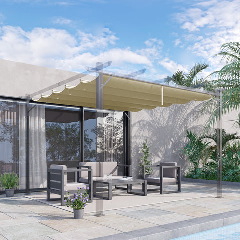 Rootz Replacement Roof for 4x3m Pergola - Retractable Shade Cover - Weatherproof Canopy - Rain Drainage - 350L x 260W cm Brown