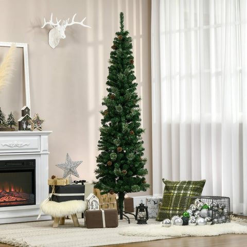 Rootz Slim Christmas Tree - Artificial Pine Tree - Pinecone Decor - Easy Assembly - Space-Saving Design - Flame Retardant - Ø54cm x 195cm