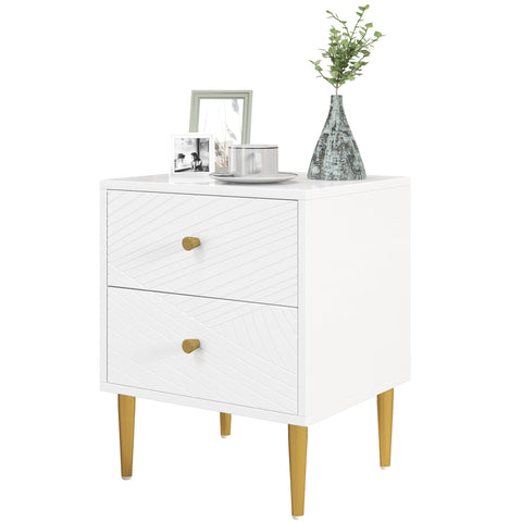 Rootz Rome Bedside Table - Nightstand - Side Table - Elegant Storage - 40 x 35 x 50 cm - White - Steel Legs