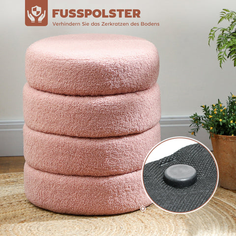 Rootz Foot Stool - Round Ottoman - Teddyfleece Seat - Foam Comfort - 40x45cm, Pink