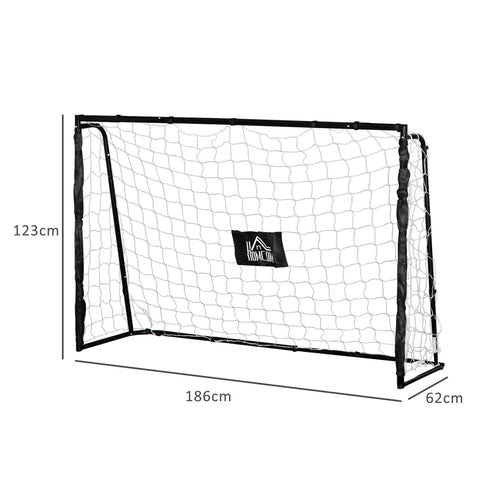Rootz Football Goal - Soccer Net - Metal Frame - Durable & Quick Setup - 186L x 62W x 123H cm - Black White