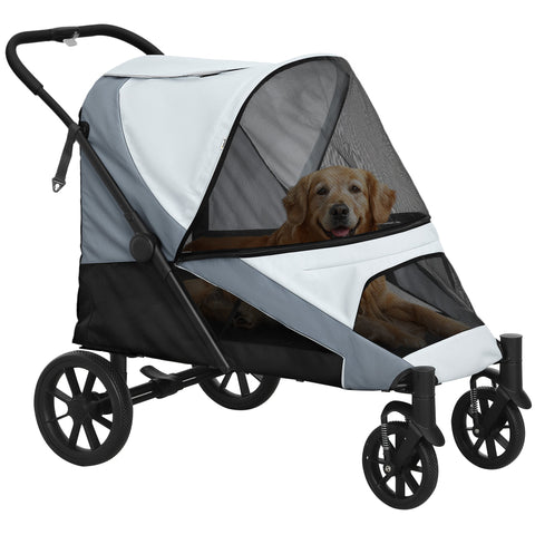 Rootz Dog Car Foldable Buggy - Pet Stroller - Dog Carrier - Shock-Absorbing - 124cm x 67cm x 100cm - For Large Dogs up to 30kg, Grey, Black