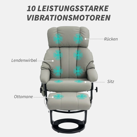 Rootz Relax Massage Armchair - TV Recliner - Easy Chair - 10 Vibration Modes - 76cm x 80cm x 102cm - Grey Synthetic Leather