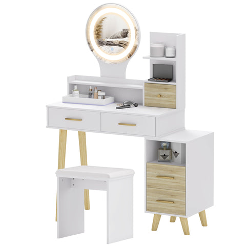 Rootz Dressing Table Set with Mirror - Vanity Table - Hairdressing Table - LED Lighting - 100cm x 44cm x 137cm