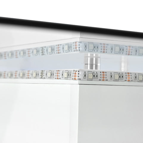 Rootz Modern Coffee Table - High-Gloss Surface - LED Light - Adjustable & Mobile - 80cm x 80cm x 40cm